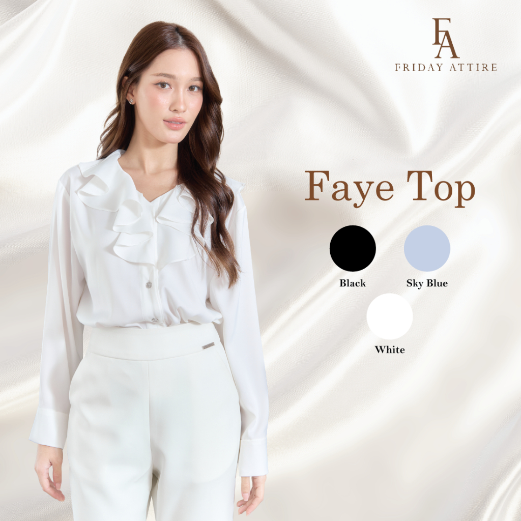 Friday Attire เสื้อเชิ้ตคอวีแต่งระบาย (Faye Top : FT-109)