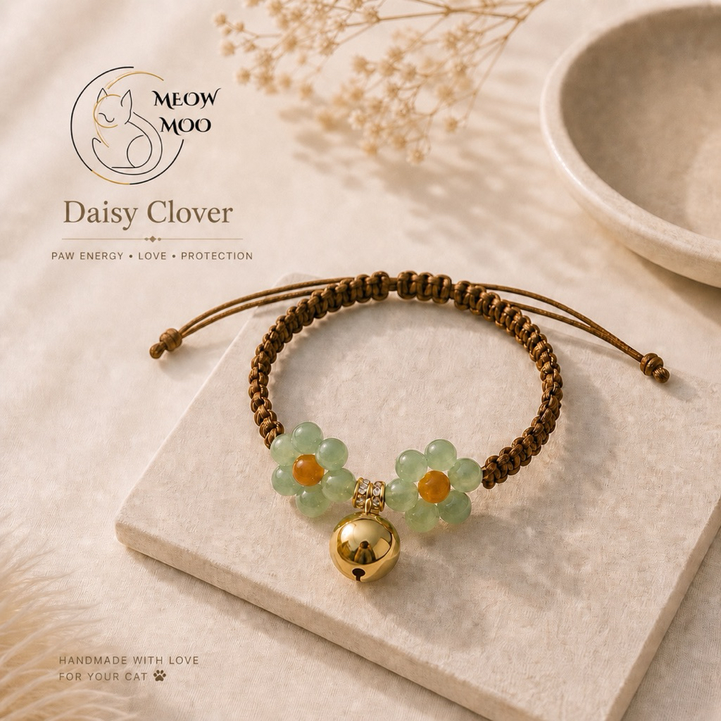 Meow Moo - Daisy Clover สร้อยคอแมวหินธรรมชาติพร้อมงานเชือกถักแฮนเมด