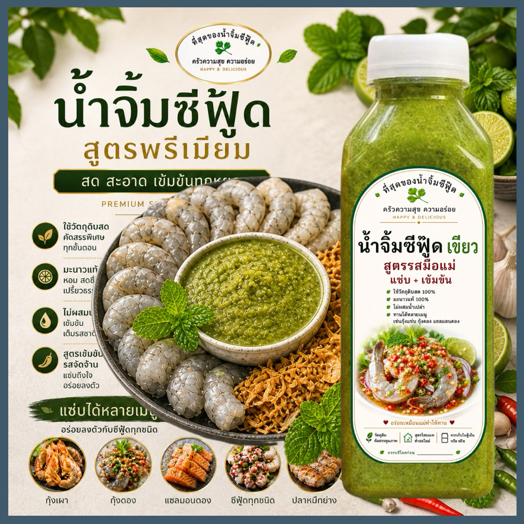 น้ำจิ้มซีฟู๊ด โฮมเมด สูตรสมือแม่ ใช้มะนาวแท้100% แซ่บ จัดจ้าน สะใจ