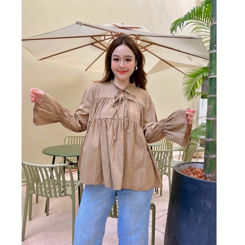 🖤 Bonni Blouse เสื้่อระบายผูกโบว์ Freesize 40-56"