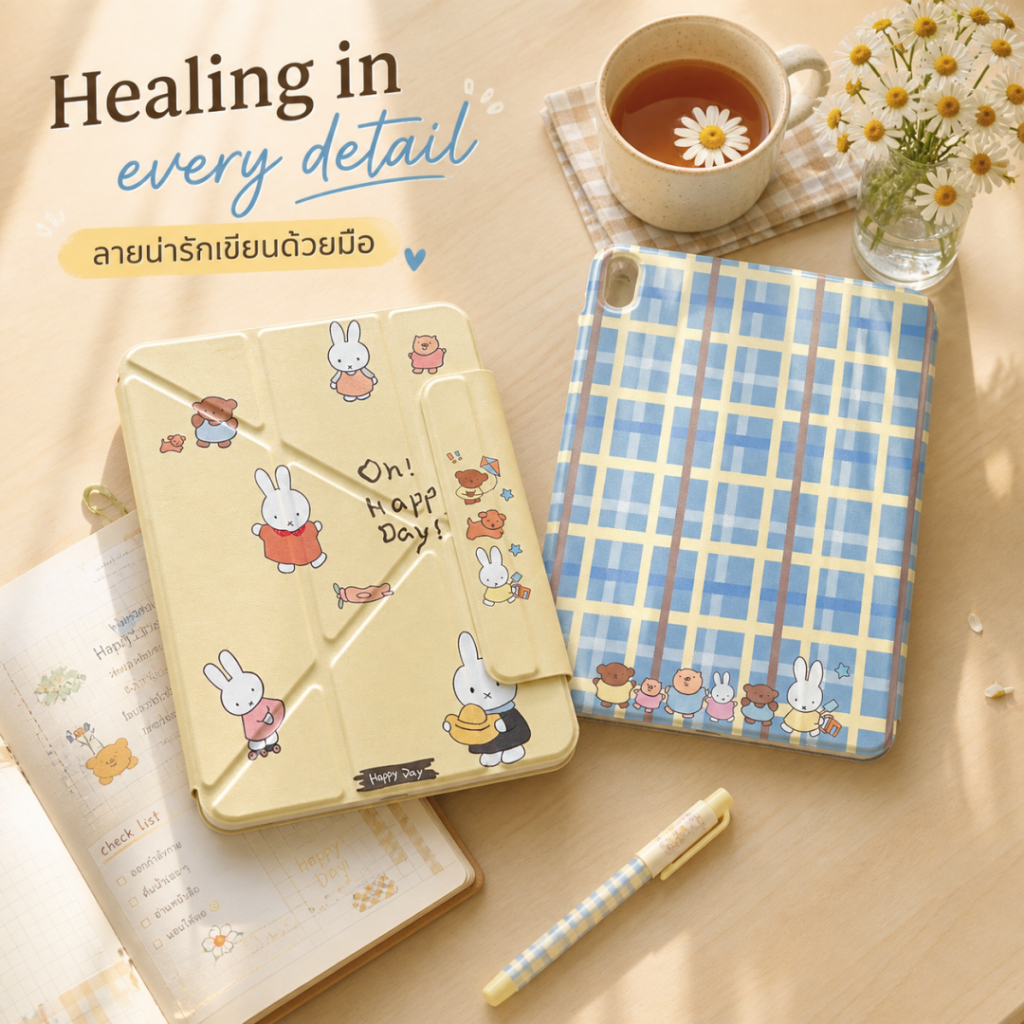 MIFFY Y foldable การ์ตูน เคสไอแพด for Air4/6/7 10.9 Pro 11(2018-2022)ipad กรณีป้อ gen7/8/910.2 Gen11
