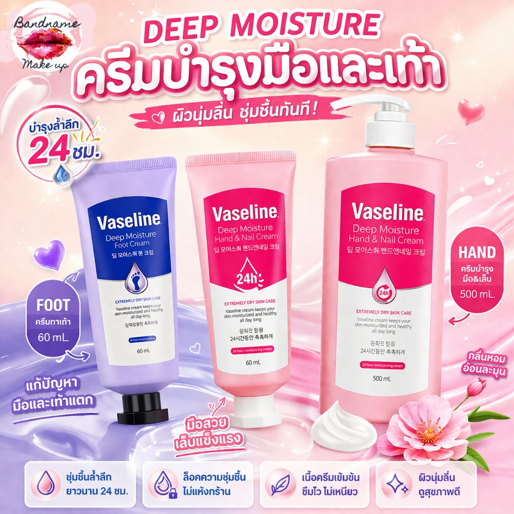 ครีมบำรุงมือ//เท้า Vaseline deep moisture hand & nail cream 60mL / Foot Cream 60ml❤️แท้ / พร้อมส่ง