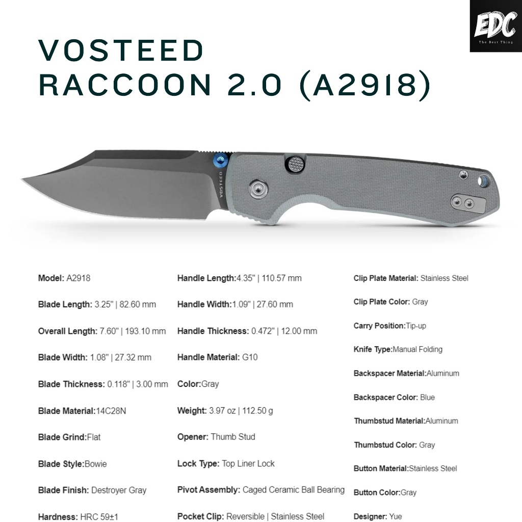 📍 มีดพับ ""VOSTEED | Raccoon 2.0 (A2918)"" ***ของแท้***