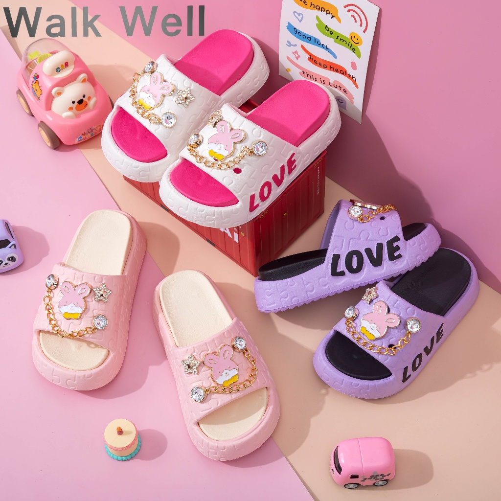 ใหม่! WALK WELLรองเท้าแตะเด็กหญิงฤดูร้อน ลายกระต่ายน่ารัก ส้นหนานุ่ม กันลื่น ใส่ในบ้าน-เล่นน้ำได้ ราคา ถูกที่สุด ดีลบีเคเค แกลเลอรีภาพที่ 6