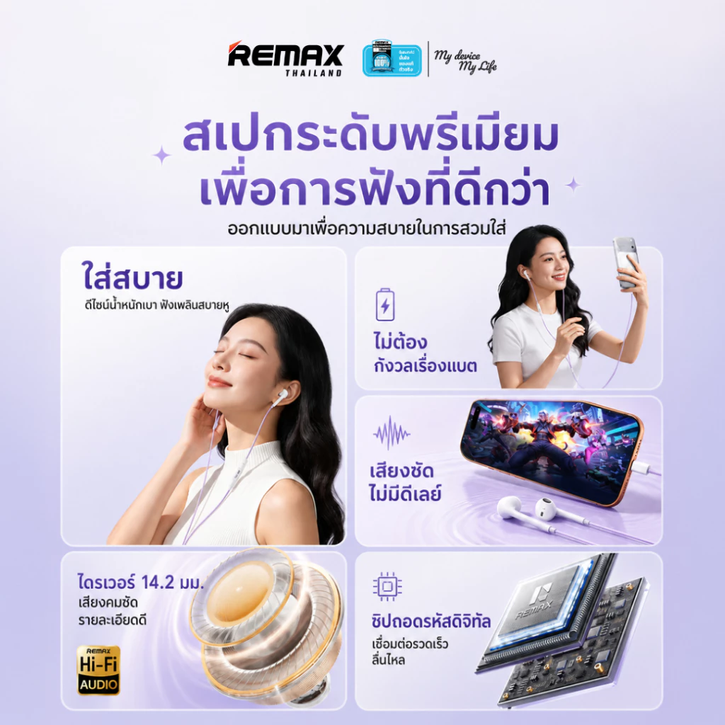 Remax RM-10 / RM-10a หูฟังมีสาย 3.5mm มีไมค์ สีพาสเทล thumbnail 5
