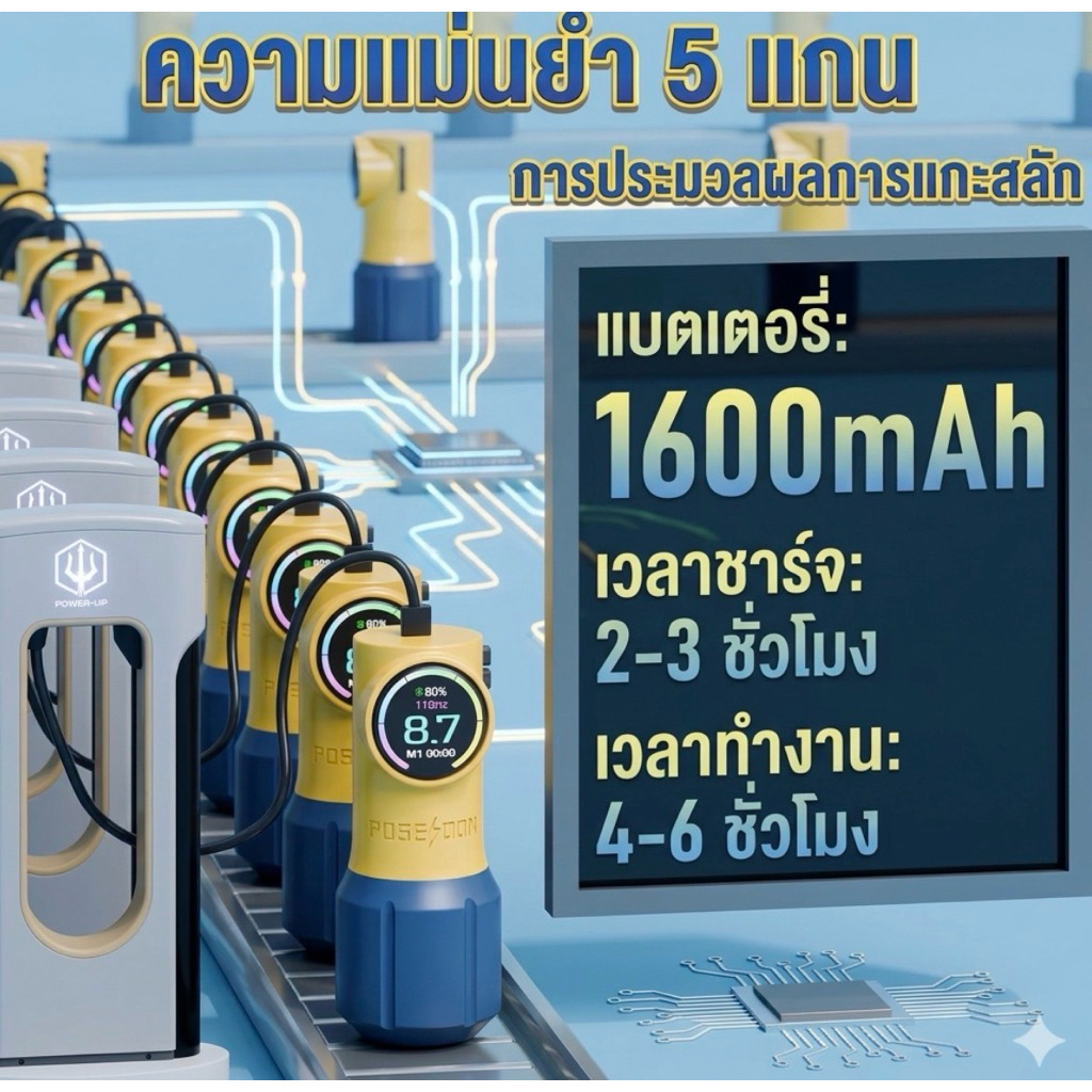 เครื่องสัก POSEIDON เครื่องสักไร้สาย ความจุ1600MAH ปากาสักสโต 4.0 มม พร้อมน่าจอแสดงผลLED ดิจิตอล