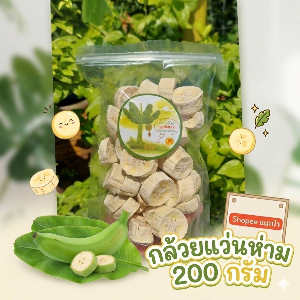 กล้วยแว่นอบแห้ง 200 กรัม กล้วยRS ไม่ทอดกรอบ เนื้อแน่นหวานน้อย ไม่มีน้ำตาล