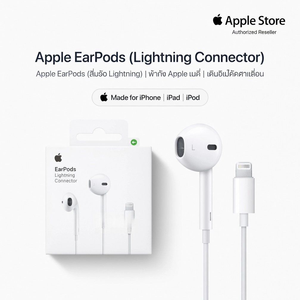 Apple Earpods with Lightning Connector  หูฟัง Apple Lightning ของแท้ ไอโฟน 14, 13, 12, 11, X