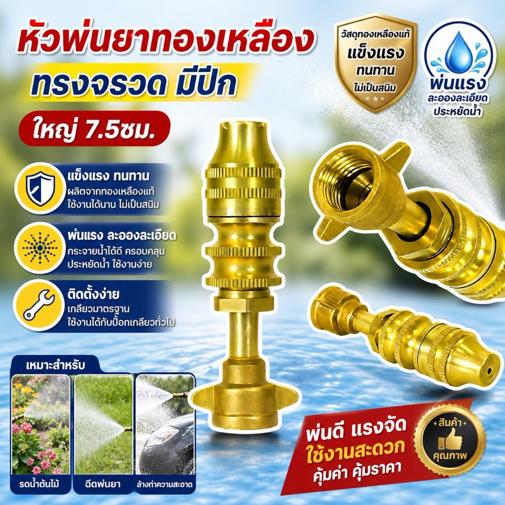 หัวฉีดพ่นยาทองเหลือง หัวจรวดติดปีก แรงดันสูง ปรับได้ 2 หุน (1/4 นิ้ว) อะไหล่เครื่องฉีดยาไฟฟ้า พ่นหมอกละออง