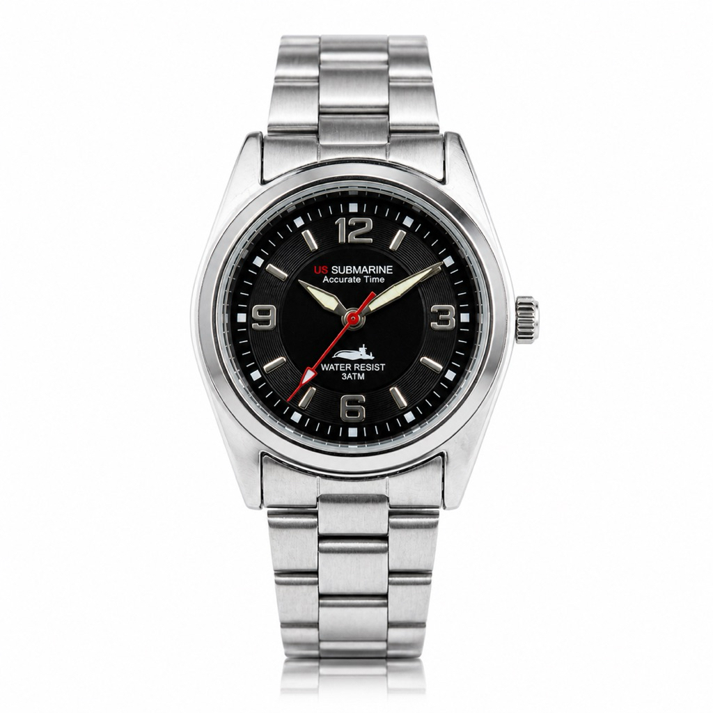 นาฬิกาข้อมือผู้หญิง US Submarine สแตนเลส หน้าปัดดำ กันน้ำ 26mm