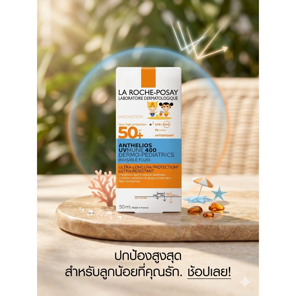 กันแดด La Roche-Posay สำหรับเด็กและผิวแพ้ง่าย หมดอายุ 12/2026 รุ่น Anthelios UVMune 400 Dermo-Pediat