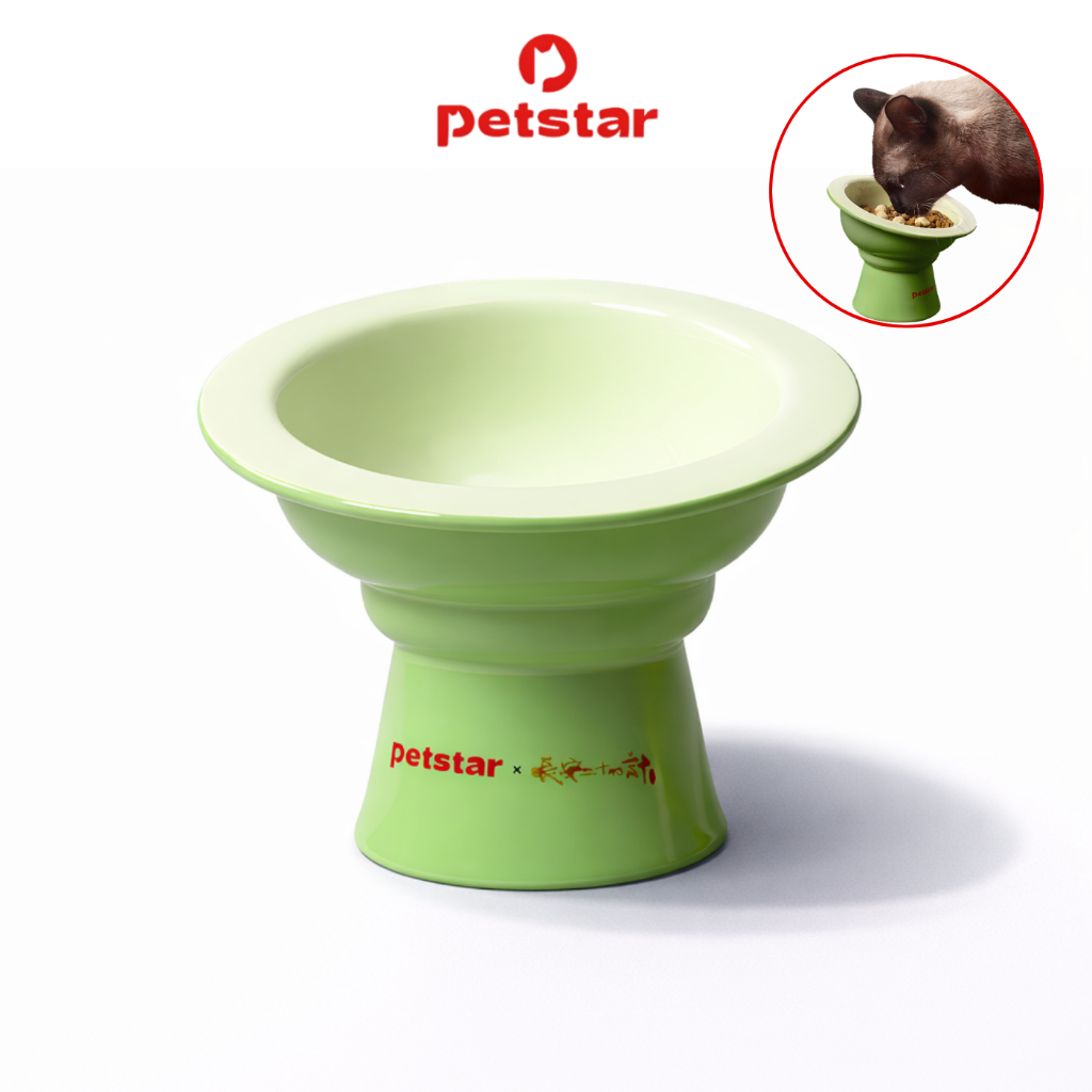 Petstar ชามอาหารสัตว์เลี้ยง ชามอาหารแมว ทรงเอียง ฐานยกสูง ช่วยลดการก้มคอ ก้นชามลึก Pet food bowl