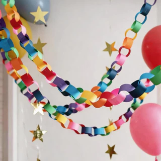 ร้านไทย ส่งด่วน DIY โซ่ห่วงกระดาษและริบบิ้นผ้าหลากสีสันสำหรับตกแต่งงานปาร์ตี้ งานครบรอบ งานเทศกาล พวงมาลัยประดับ100ชิ้น