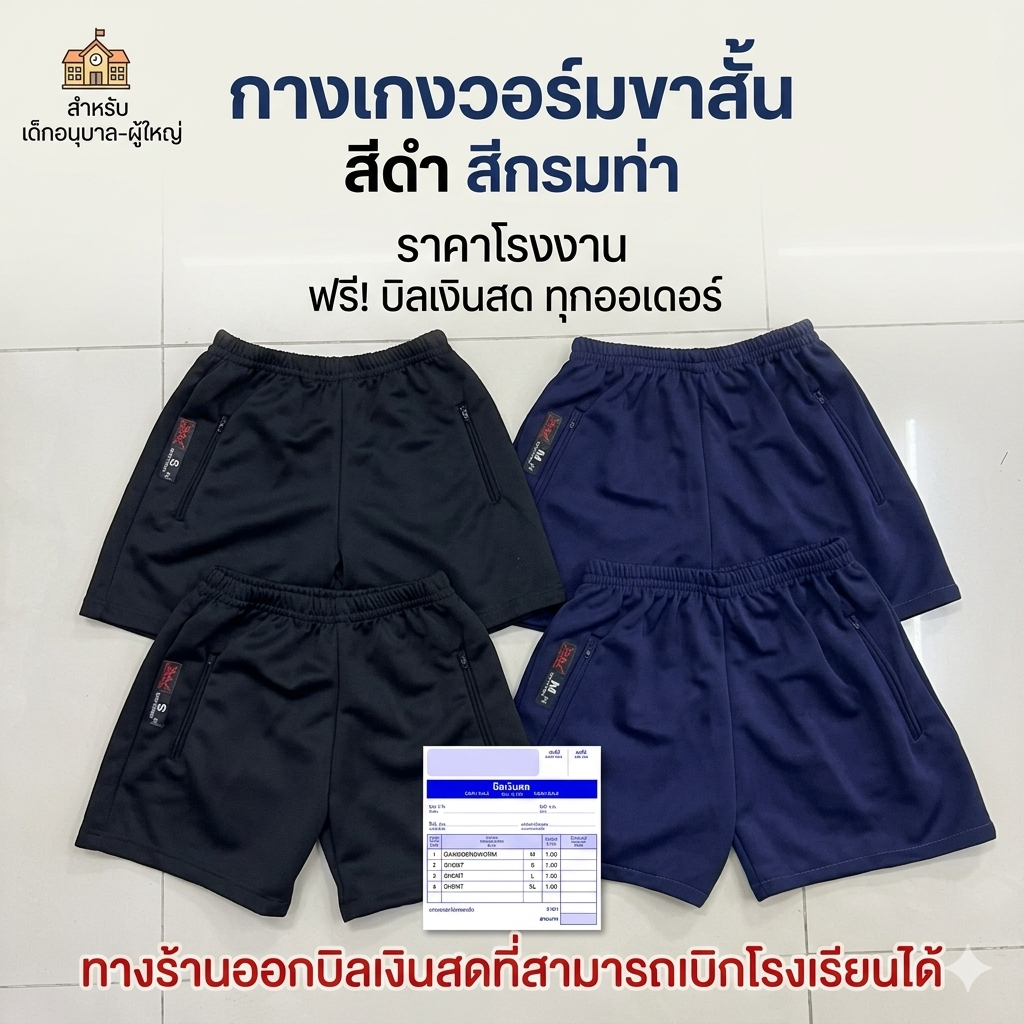 กางเกงวอร์มขาสั้น สีดำ สีกรมท่า เด็กเล็กอนุบาล เด็กประถม ผู้ใหญ่