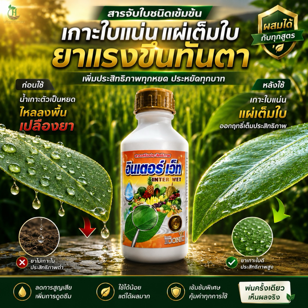 อินเตอร์ เว็ท🍃สารจับใบสูตรเข้มข้น ช่วยให้ยาเกาะใบดี แผ่กระจายไว ซึมลึก เพิ่มประสิทธิภาพการพ่นให้เห็นผลชัดขึ้น