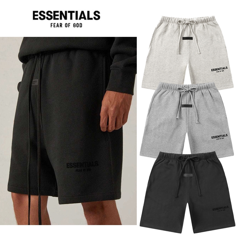 FEAR OF GOD อเมริกัน high street 22 double line ป้ายขนาดเล็ก flocking กางเกงขาสั้น ESSENTIALS กางเกงลำลอง