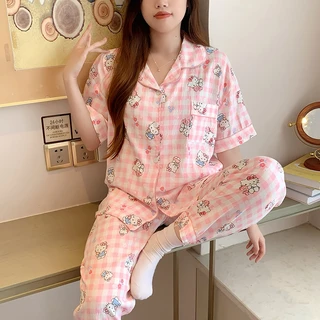 ชุดนอนสไตล์เกาหลี ผ้าไหมญี่ปุ่นนุ่มใส่สบาย แขนสั้น ขายาว บิ๊กไซส์ L-4XL ส่งไว