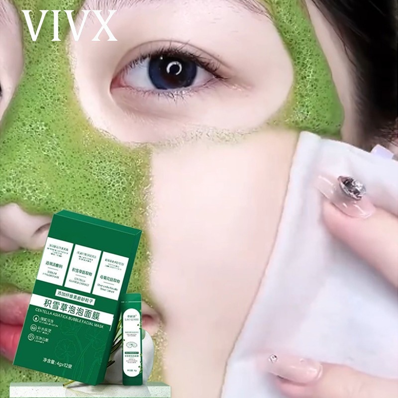 VIVX มาร์คใบบัวบก มาร์คฟองฟู่ใบบัวบก12ซอง กล่อง มาร์ค มาส์กโคลน บำรุงผิวหน้า เพิ่มความชุ่มชื้น ควบคุมความมัน