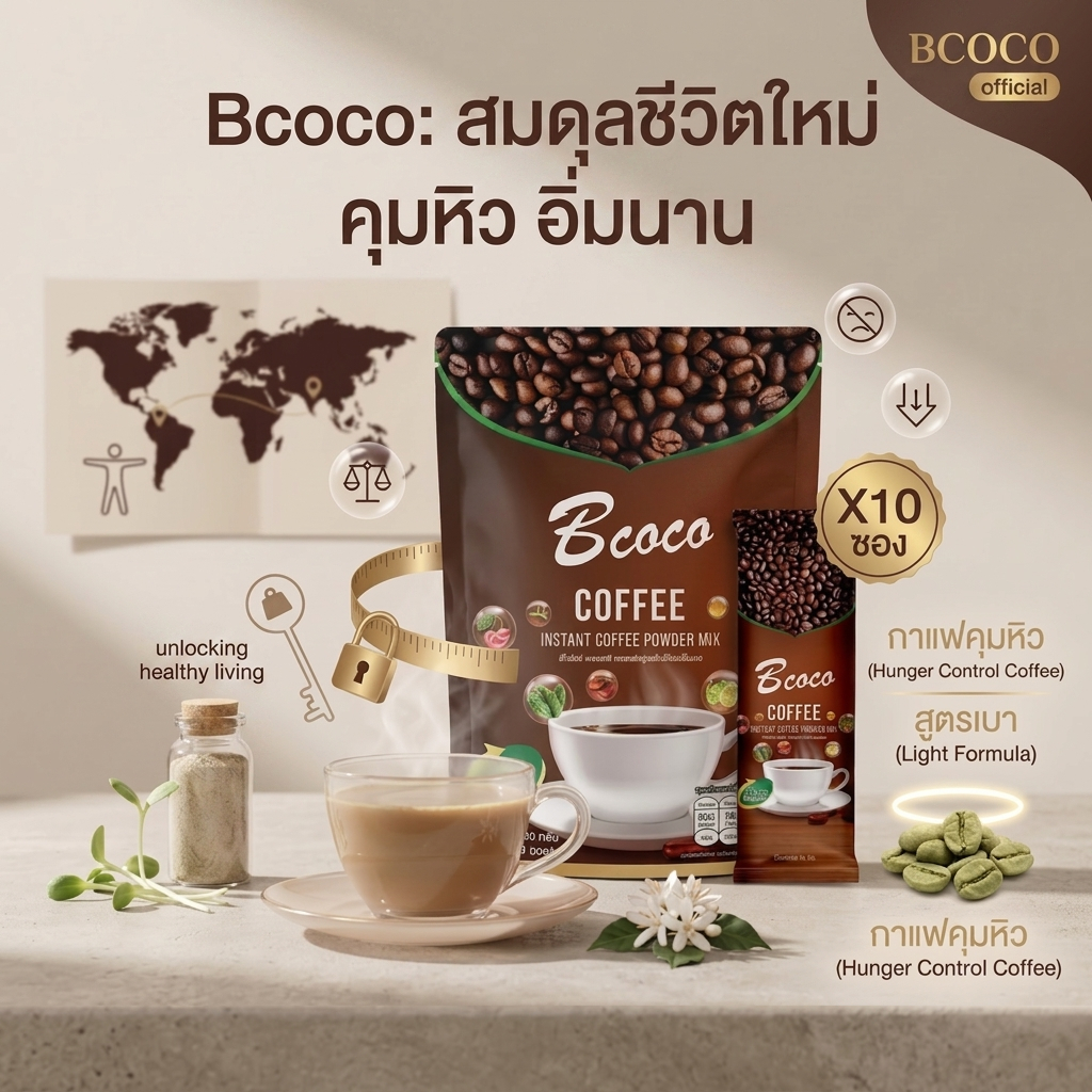 BCOCO INSTANT COFFEE MIXED POWDER บีโคโค่กาแฟปรุงสำเร็จรูป 1 กล่อง / 10ซอง