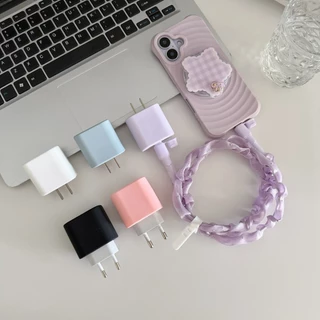 พร้อมส่งจากไทย ชุดถนอมสายชาร์จ ซิลิโคนสีพื้น สำหรับ ไอโฟน 18w 20w 35w