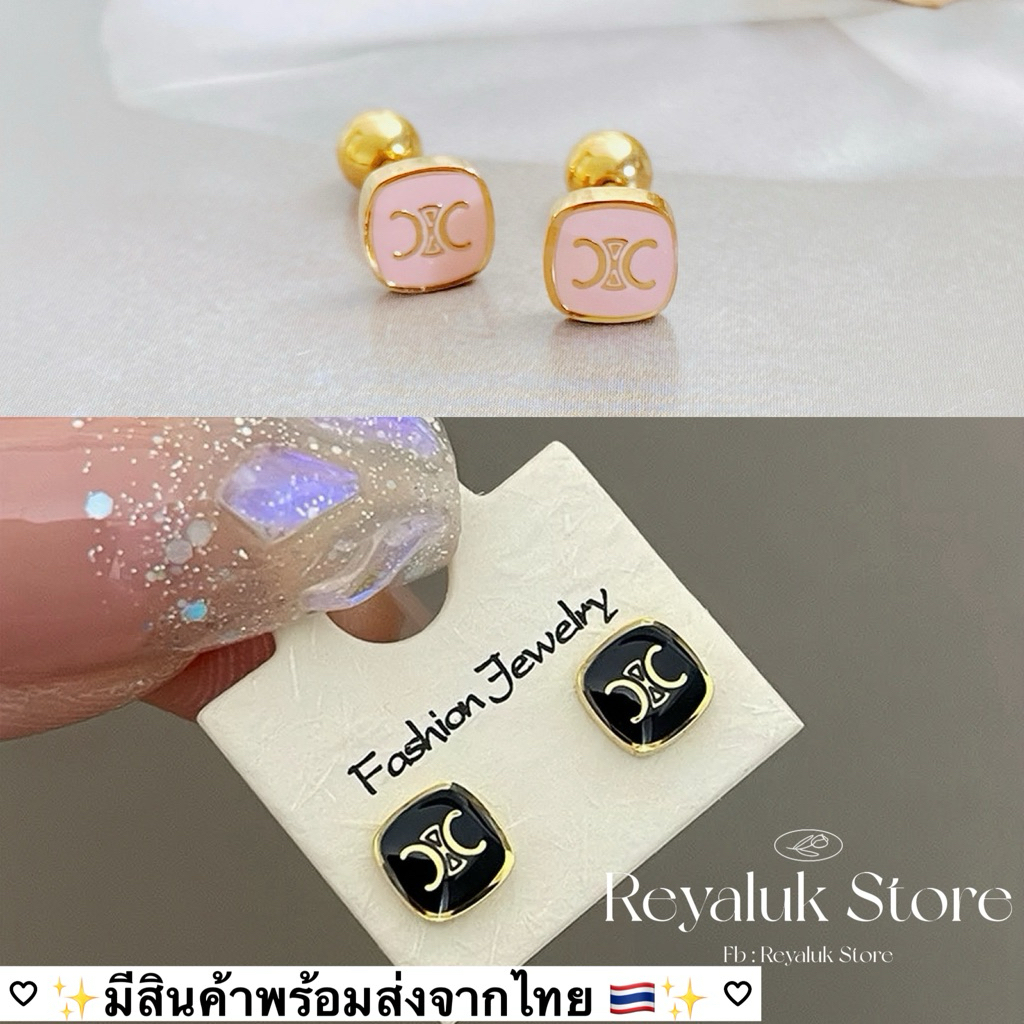 ต่างหู จิวหมุน แฟชั่นเกาหลีมินิมอล สีดำ/ชมพู ใส่ง่าย แมทช์ได้ทุกลุค