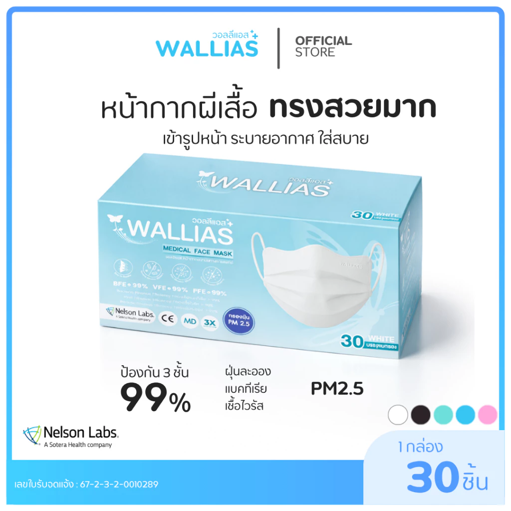 【เเมสผีเสื้อ】Wallias Medical Face Mask หน้ากากอนามัยทรงผีเสื้อ หน้ากากใส่สบาย หนา3ชั้นแมสกันฝุ่น PM2.5 ป้องกันเชื้อโรค