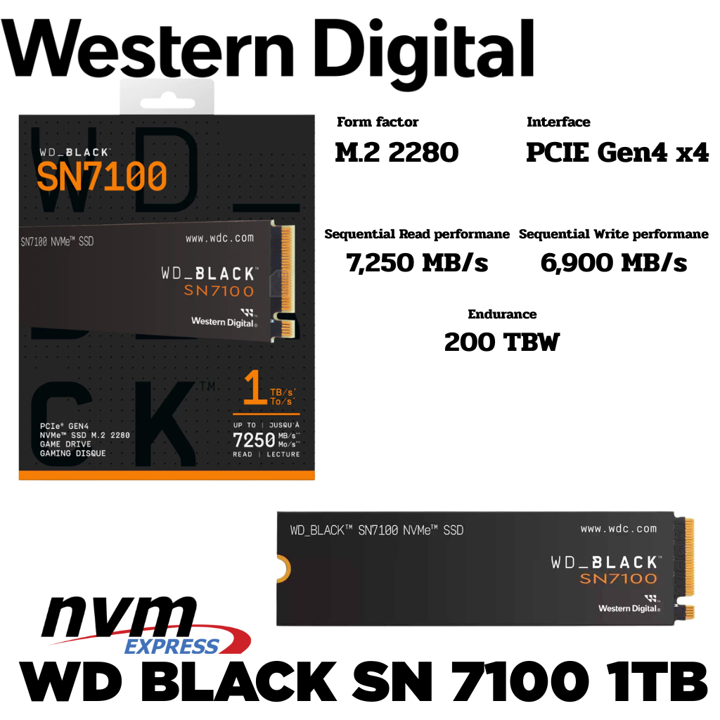 M.2 1 TB SSD (เอสเอสดี) WD BLACK SN7100 - PCIe 4x4 NVMe M.2 2280 (WDS100T4X0E)