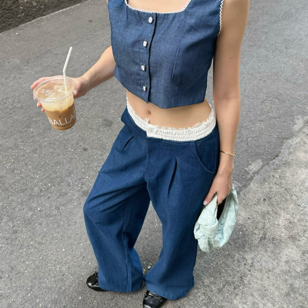 Sandtime • DENIM PANTS กางเกงยีนส์ขากระบอก แต่งลูกไม้