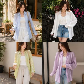 เสื้อคลุมผ้าเทนเซล แขนยาว บางเบา ระบายอากาศดี ใส่สบาย สไตล์มินิมอล ฟรีไซส์