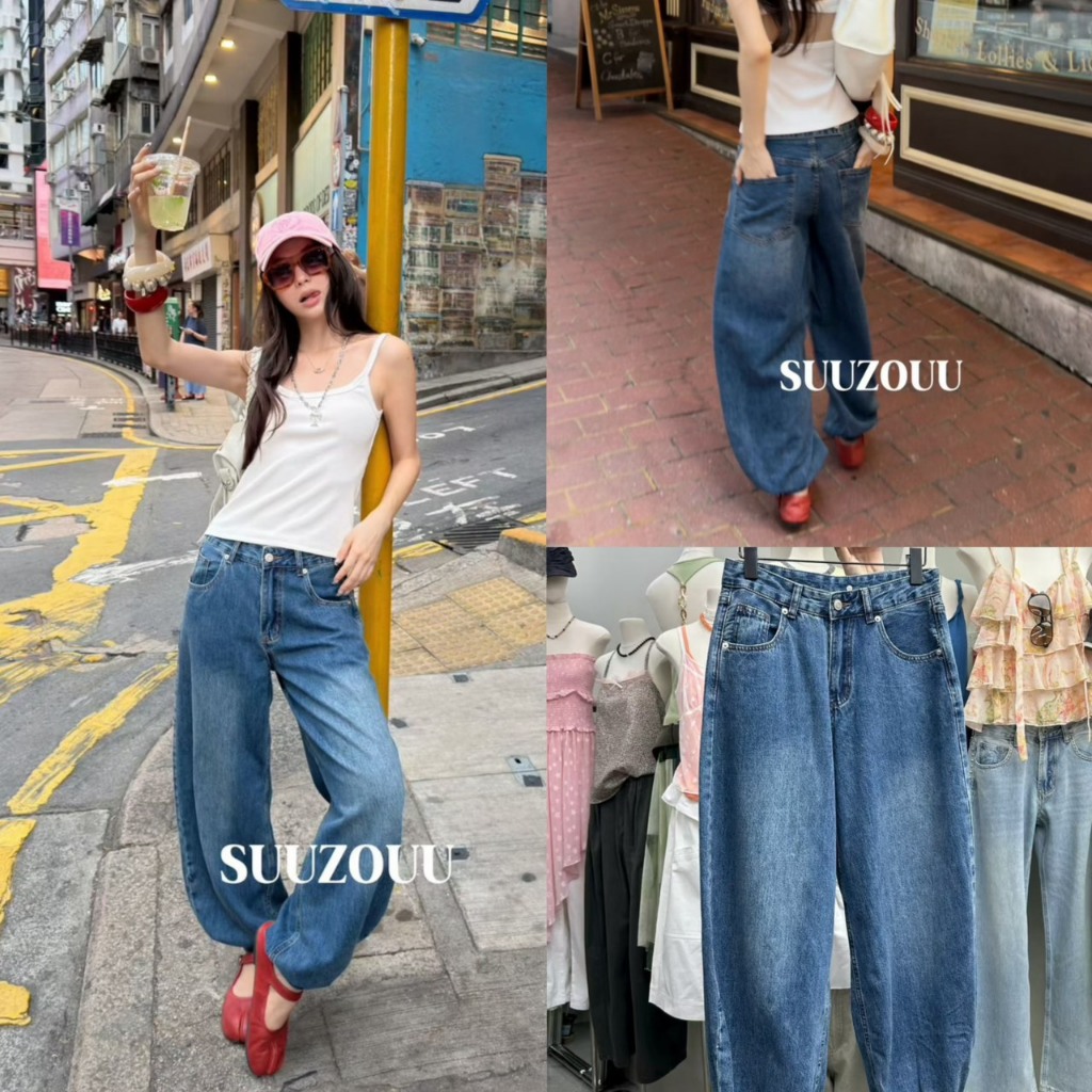 (พร้อมส่ง) กางเกงยีนส์ขายาวทรงBaggyเย็บขอบรุ่น 26K219 TAG SUUZOUU 🇰🇷