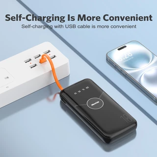 MEEGOO พาวเวอร์แบงค์ 10000mAh มีสายในตัว 3 เสียง + ช่อง USB ใช้ชาร์จพร้อมกัน 4 เครื่อง หน้าจอแสดงพลังงาน พกพาได้บิน