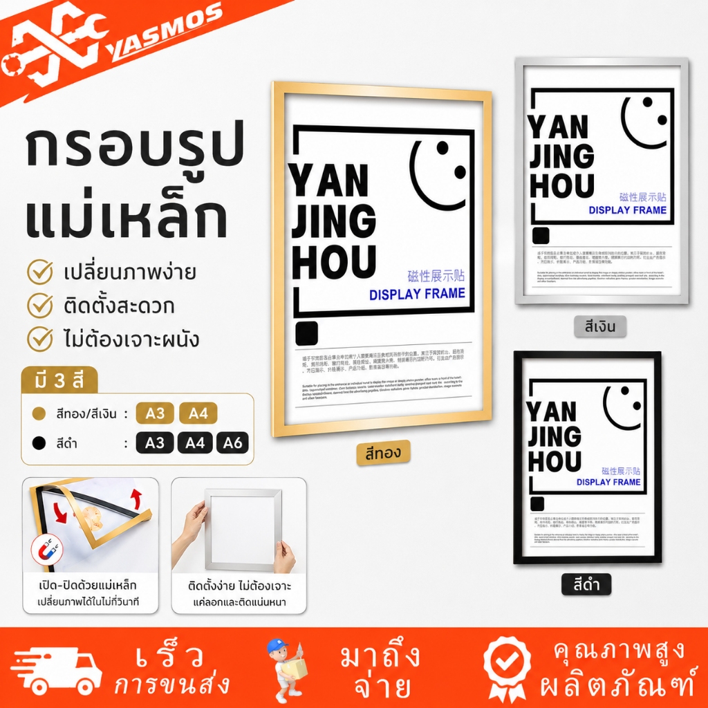 ป้ายติดผนัง ขอบแม่เหล็ก A3 A4 A5 A6 ป้ายอะคริลิคติดผนัง มีกาวในตัว ไม่ต้องเจาะผนัง กรอบโชว์ป้ายประกาศ