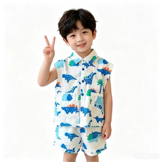 BB033 ชุดเด็กผู้ชาย เสื้อผ้าเด็ก ชุดเซต 2 ชิ้น เสื้อ+กางเกง ลายการ์ตูน แฟชั่นฤดูร้อน
