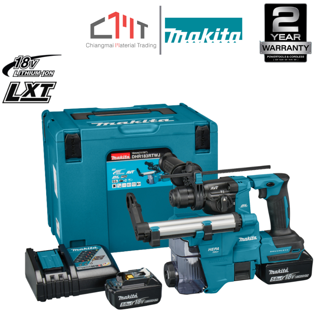 MAKITA สว่านโรตารี่ไร้สาย 18V ขนาด 18 mm. (11/16") No.DHR183RTWJ (รวมแบตเตอรี่-แท่นชาร์จ)