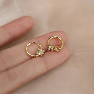 COD-ส่งเร็วจากไทย🎀1 คู่ ประดับเพชร ต่างหูห่วง ระดับไฮเอนด์ สไตล์หรูหราแสงเครื่องประดับ เหมาะกับของขวัญ สำหรับผู้หญิง-Ten