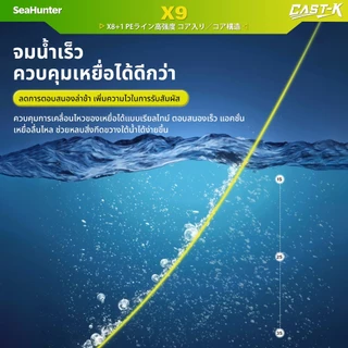 SeaHunter Cast-K PE X9 เส้น PE สายจมน้ำ 9 Strand PE ถัก 8 +1 ยาว150M/300M สายเบ็ดจม ความหนาแน่นสูง เนื้อเส้นเรียบแน่น