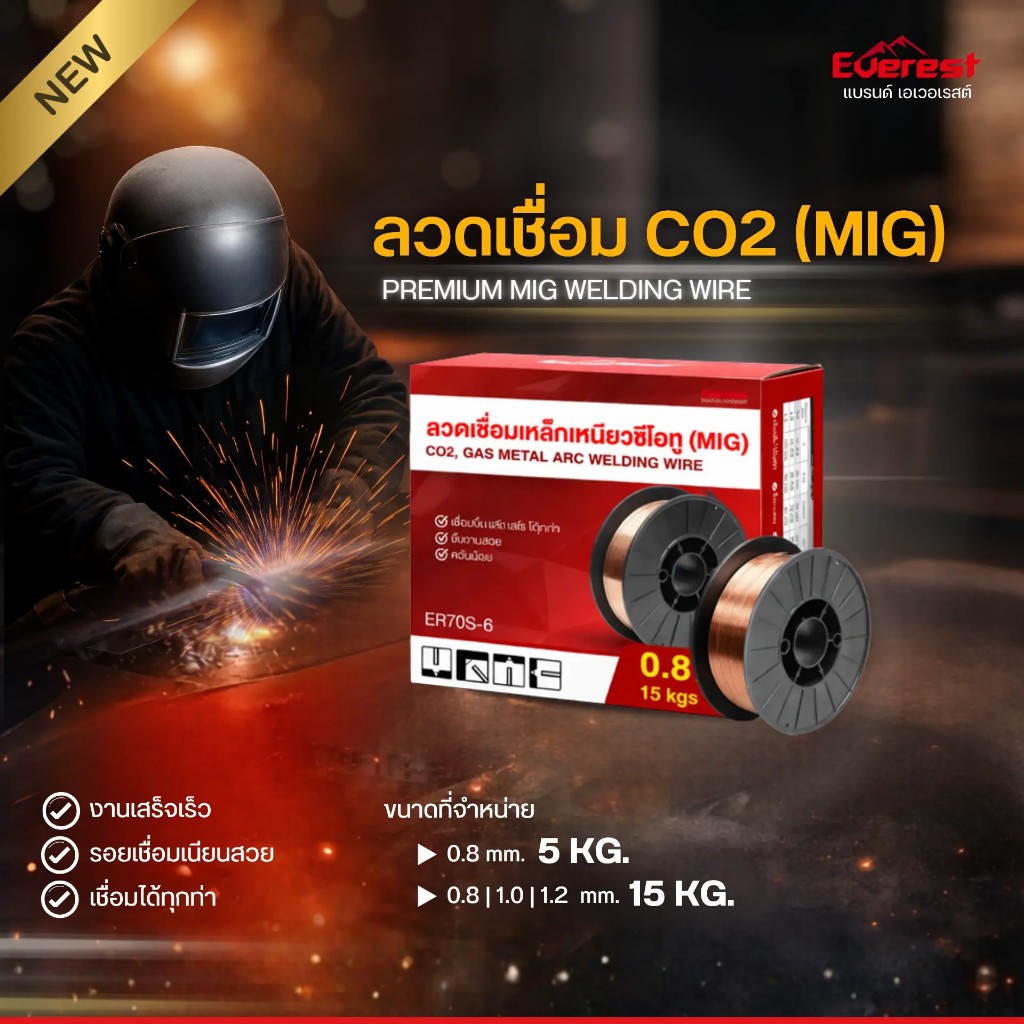 ลวดเชื่อม Mig 0.8 1.0 1.2 มม. ขนาด 5 กก. / 15 กก.