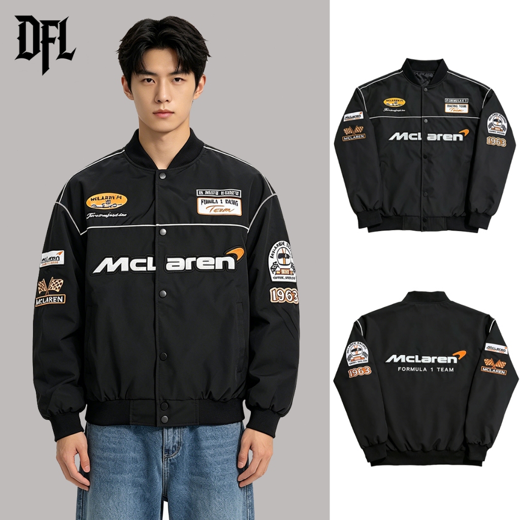 【พร้อมส่งไทย】McLaren F1 เสื้อแจ็คเก็ตเบสบอลลายรถแข่ง ปักลาย เสื้อกันลม คู่รัก ใส่ลำลอง ขี่มอเตอร์ไซค์ได้ มีกระดุม