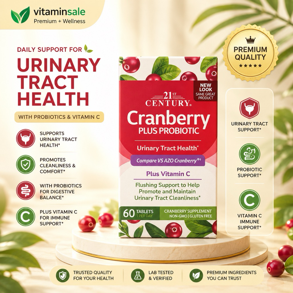 🍒 21st Century Cranberry Plus Probiotic 60 Tablets | Support Urinary & Digestive Health