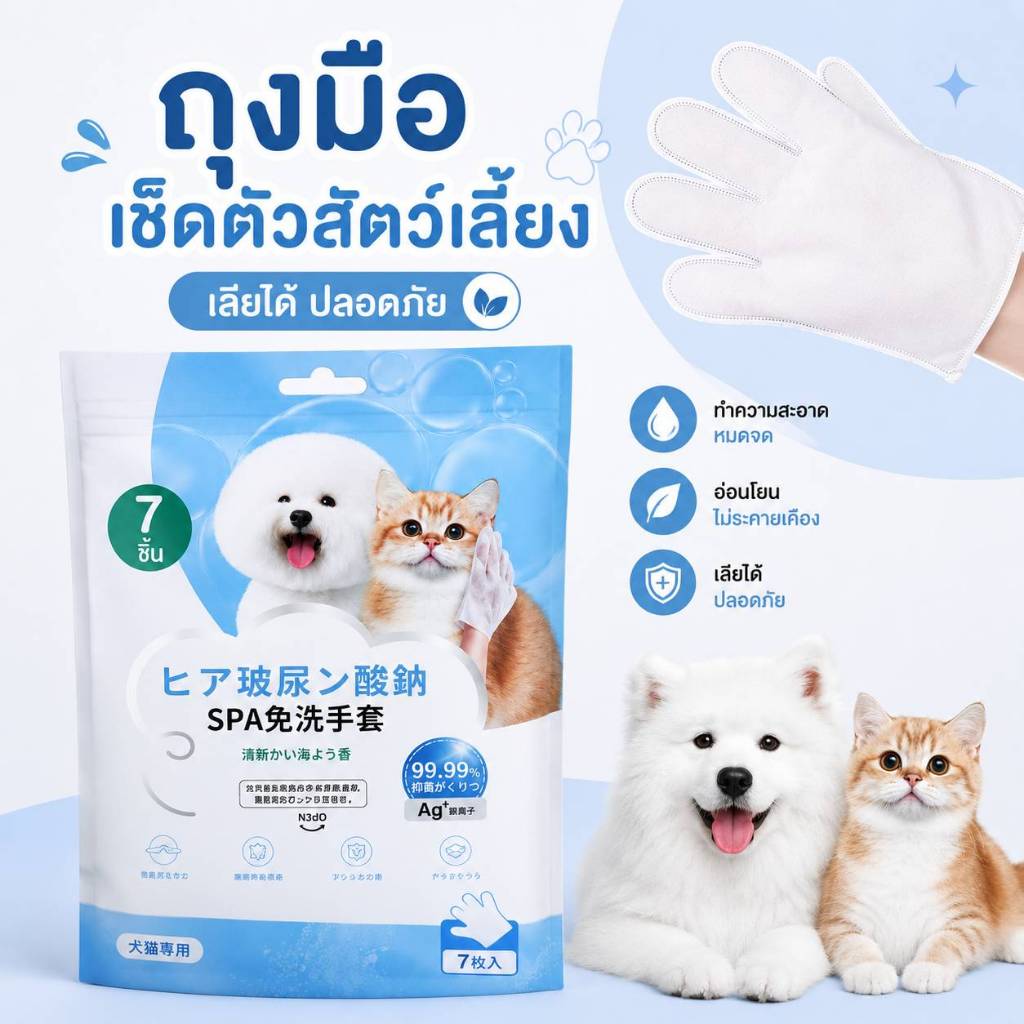 ถุงมืออาบน้ำสัตว์เลี้ยง ทำความสะอาดหมดจด ช่วยลดแบคทีเรีย