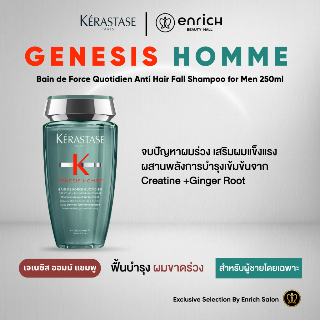 Kerastase Genesis Homme Bain de Force Quotidien Anti Hair Fall Shampoo for Men 250ml แชมพูลดผมร่วง