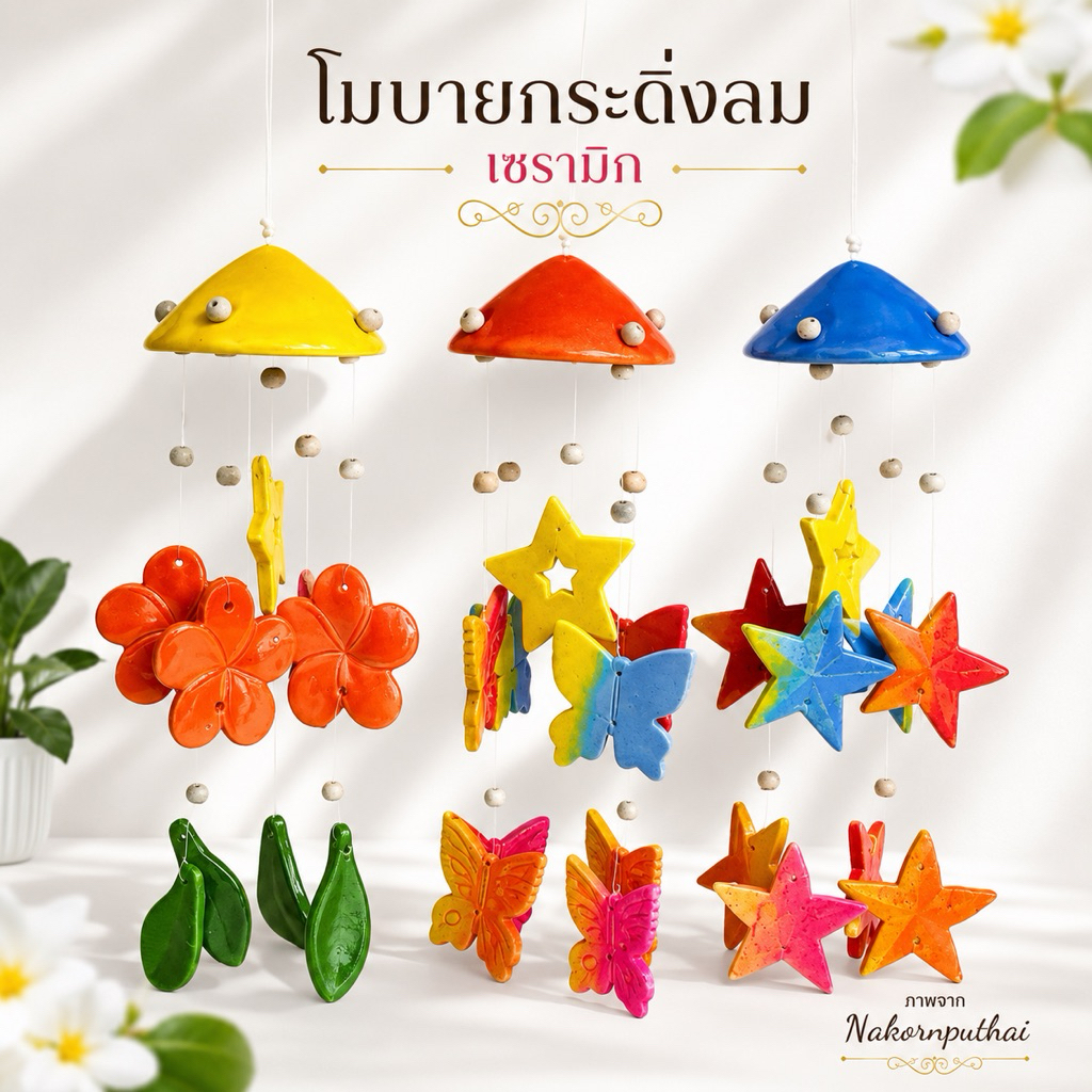 โมบายเซรามิก ยาว 40 ซม. (L) แขวนตกแต่งบ้าน โมบายรูปสัตว์