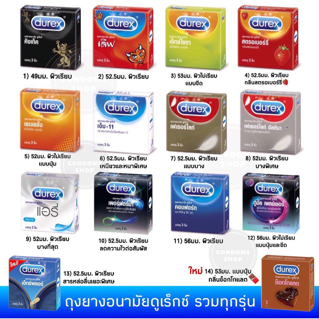 ถุงยางอนามัย Durex กล่อง 3 ชิ้น ขนาด 52-56 มม.