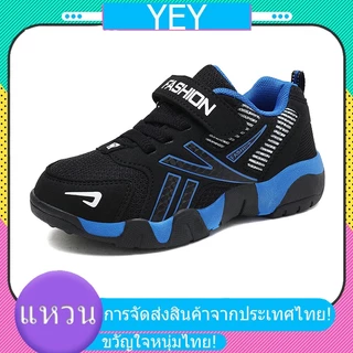 รองเท้ากีฬาสำหรับเด็กผู้ชาย รองเท้าวิ่งตาข่ายระบายอากาศพร้อมสายรัดเวลโครกันลื่น รองเท้าลำลองพื้นนุ่มสำหรับเด็กโต