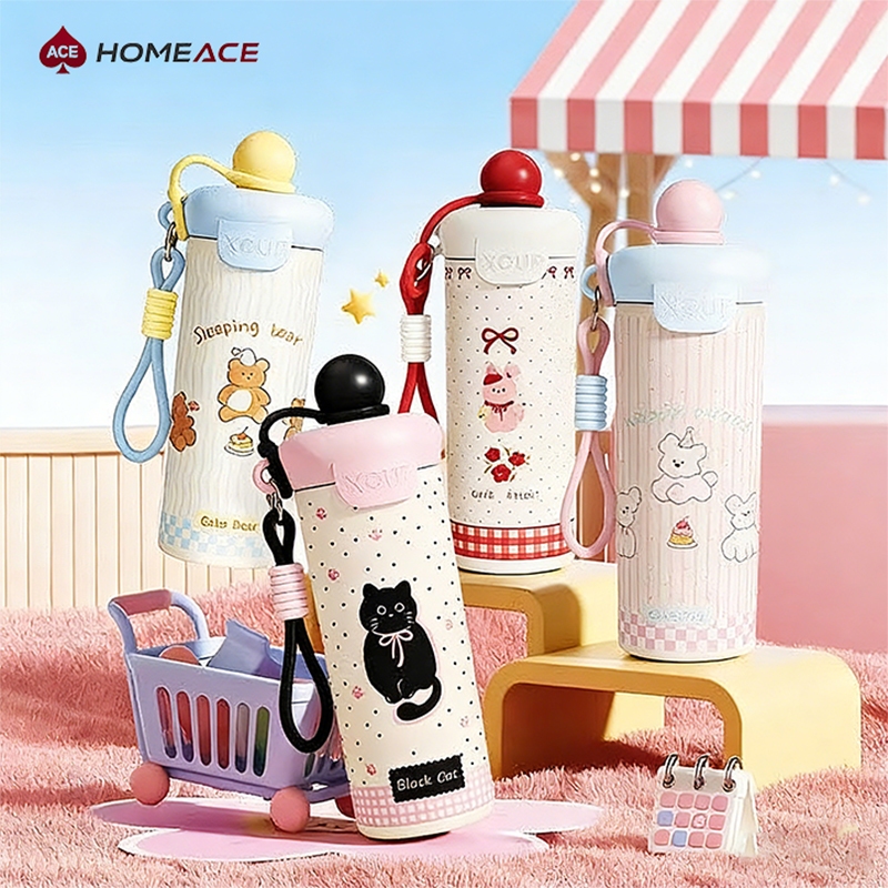 HOME ACE CUP แก้วเยติ ขวดน้ําน่ารักพร้อมฉนวนกันความร้อนและหลอด แก้วน้ําสแตนเลส 316 แก้วน้ําขนาด 600 มล. น่ารัก