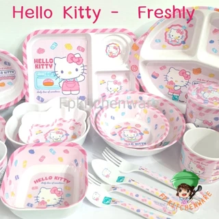 ใหม่ล่าสุด! hello kitty freshly จานเมลามีน ถาดหลุม ชาม แก้วน้ำ คิตตี้ จานคิตตี้ ถาดหลุมคิตตี้ ถ้วย จาน