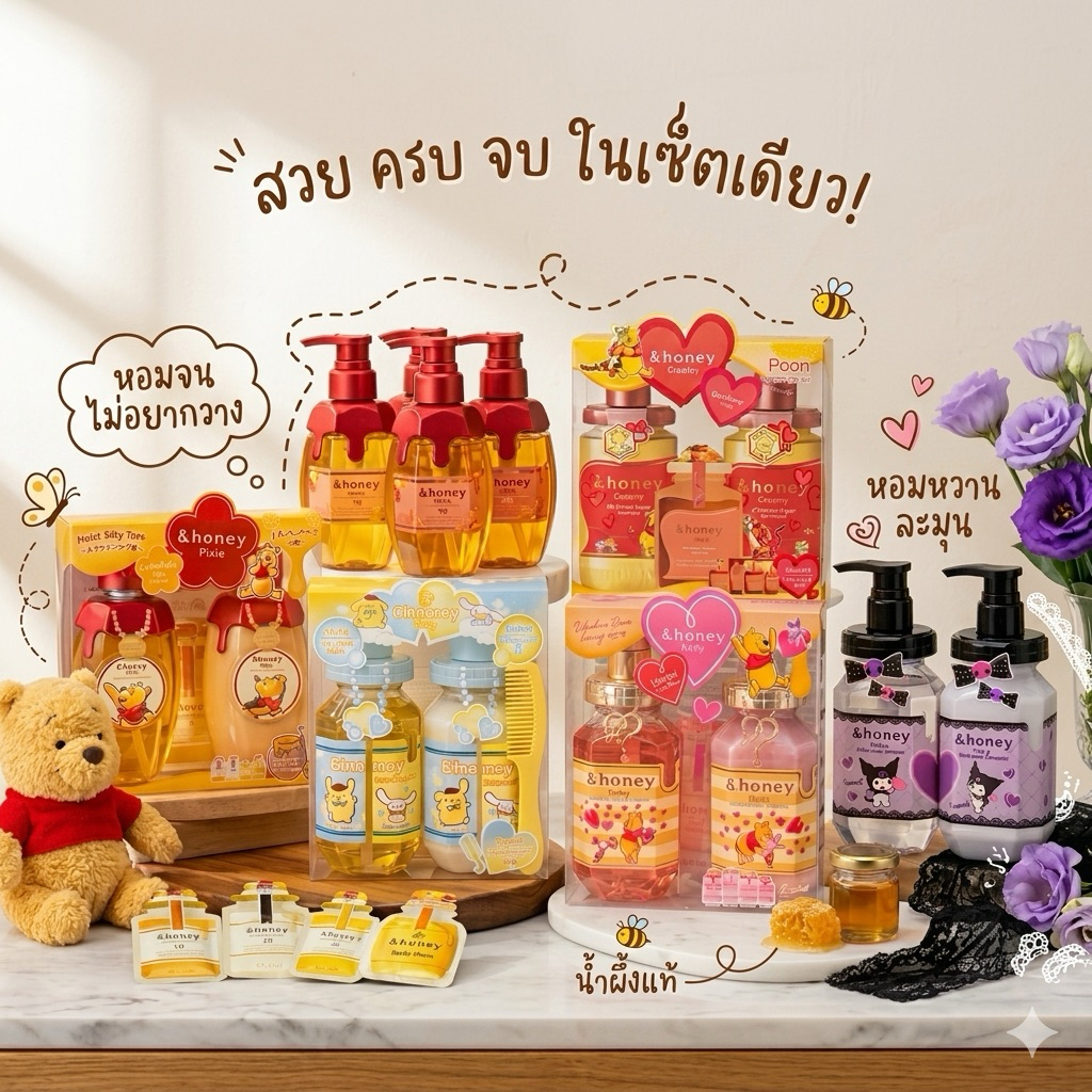 พร้อมส่ง &honey Shampoo & Treatment ชุดset Limited ลาย disney ราคาถูก Shopee Lazada