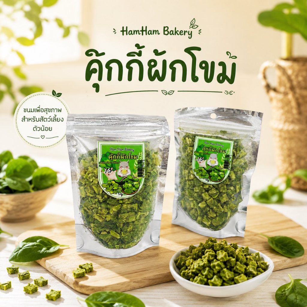 HamHamBakery คุ๊กกี้ผักโขม ของว่างมีประโยชน์จากผักโขม ชูการ์ไกลเดอร์ ชูการ์ แฮมเตอร์ กระต่ายเม่นแคระ หนู
