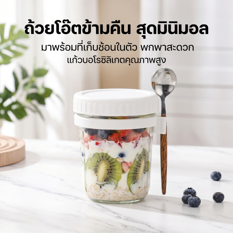 ส่งจากกรุงเทพ 24ชม ขวดข้าวโอ๊ตข้ามคืน 350ml มีมาตรวัด ปิดผนึกสนิท พกพาสะดวก ใส่โยเกิร์ตและอาหารเช้า