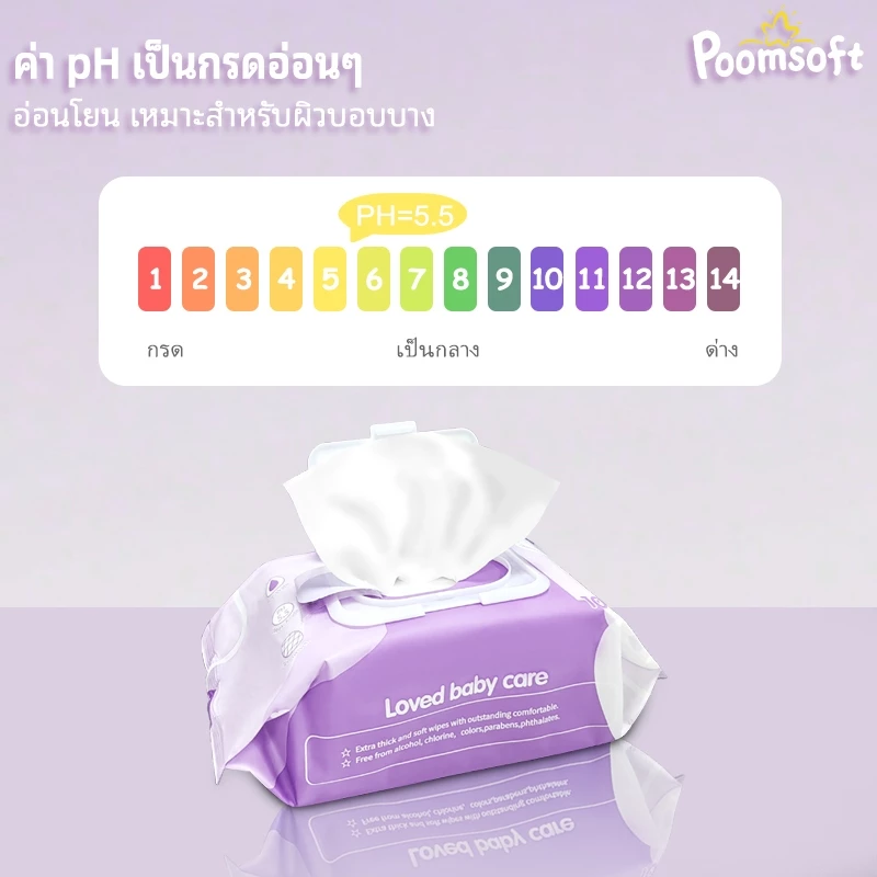 Poomsoft ลาเวนเดอร์ ทิชชู่เปียก 100แผ่น/ซอง Baby wipes Lavender wipes thumbnail 6